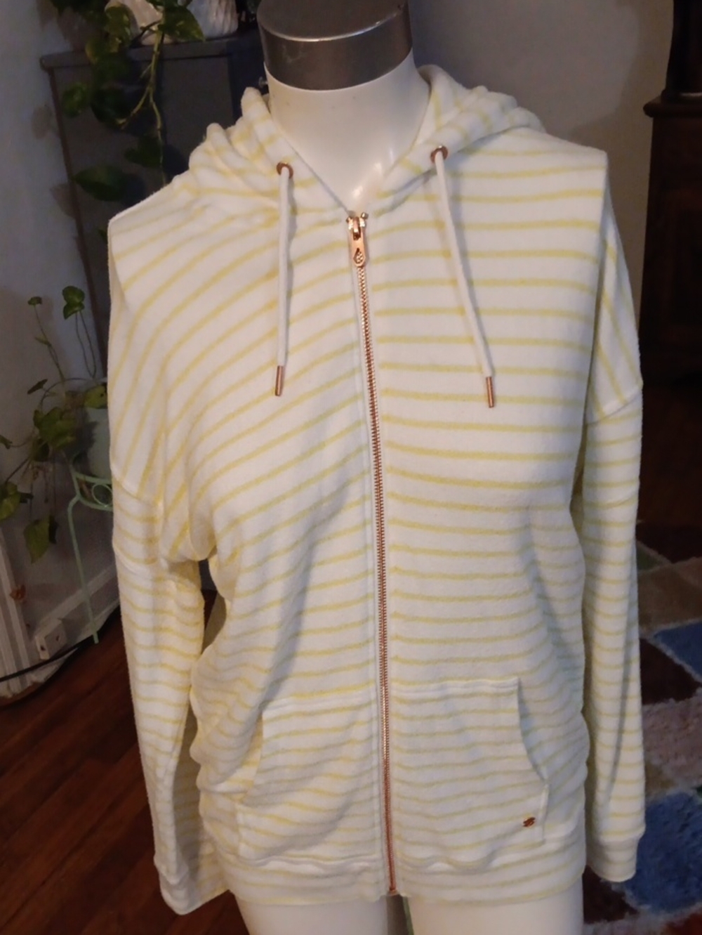 Volcom Yellow and White Striped Zip Hoodie